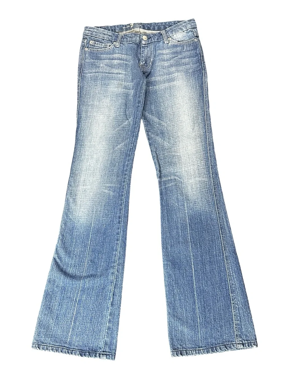 7 For All Mankind Dojo Flare Embellished Back Pockets Denim Jeans Size 28 - Picture 3 of 7